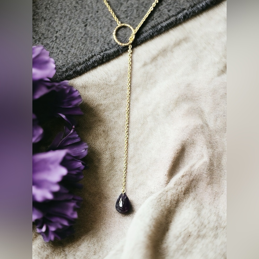 Amethyst Lariat Gold Necklace
